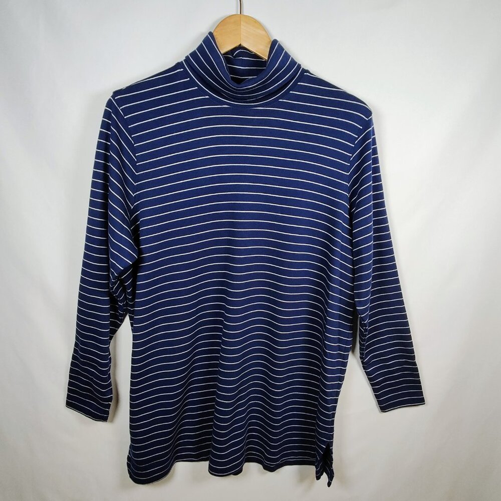 Lands' End Women's 1X 16W-18W Striped‎ Turtleneck Long Sleeve Top